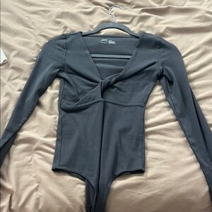 SET of Aerie Twist front Gray Long Sleeve Bodysuit